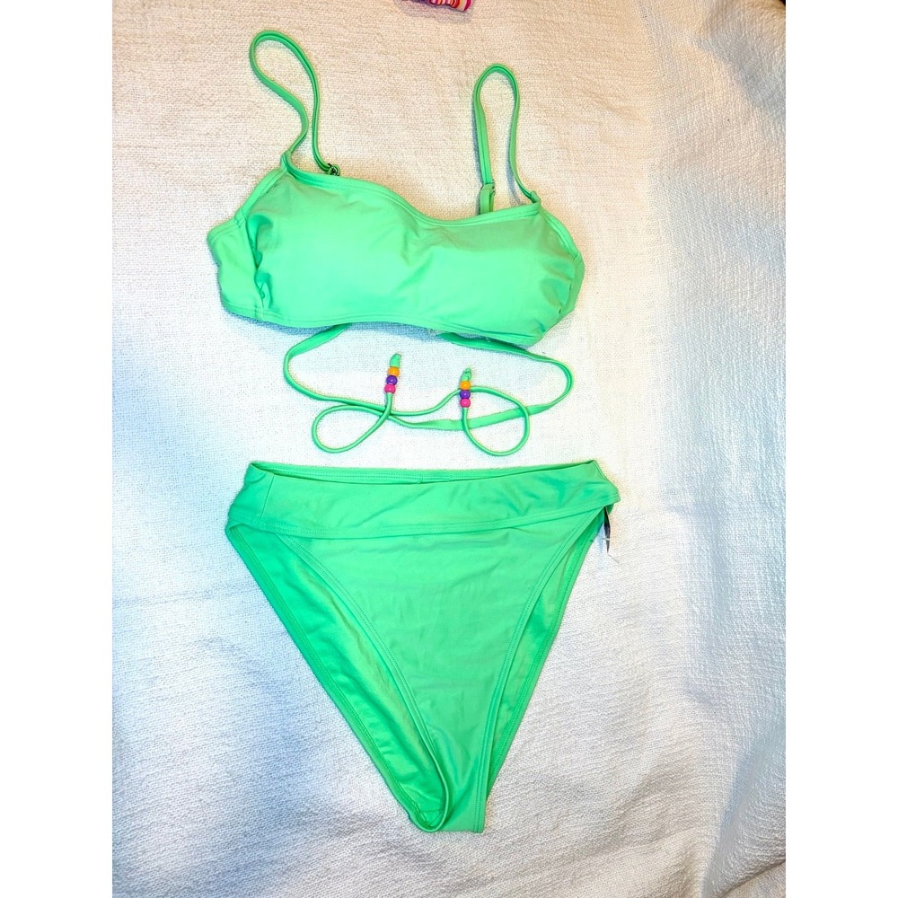 Swim Set - Beaded Bralette & High Waist High Leg Cut Bikini New